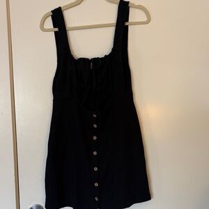 FP Beach Black Button-Front Mini Dress with Tie Front